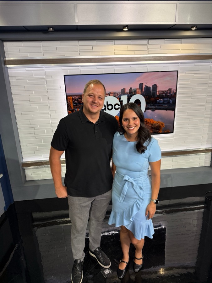 Max Gonchar in the ABC10 studio with Carolina Estrada