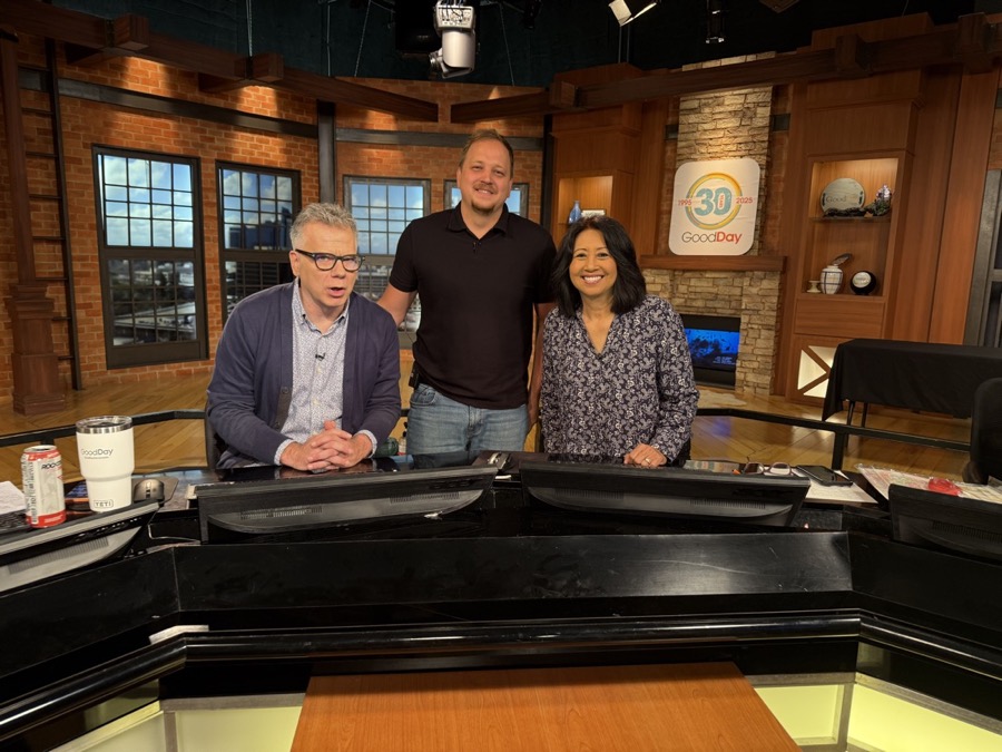 Max Gonchar at the Good Day Sacramento desk with Cody Stark and Tina Macuha